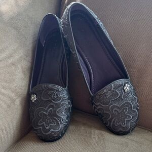 Brighton Black Floral Embroidered Flats